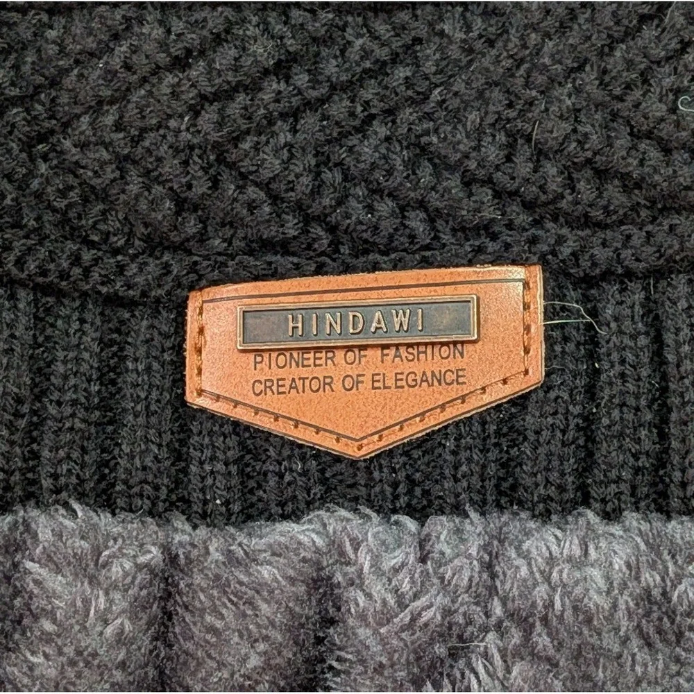 Hindawi Beanie Neck Warmer Set Womens One Size Black Grey Excellent Cable Knit